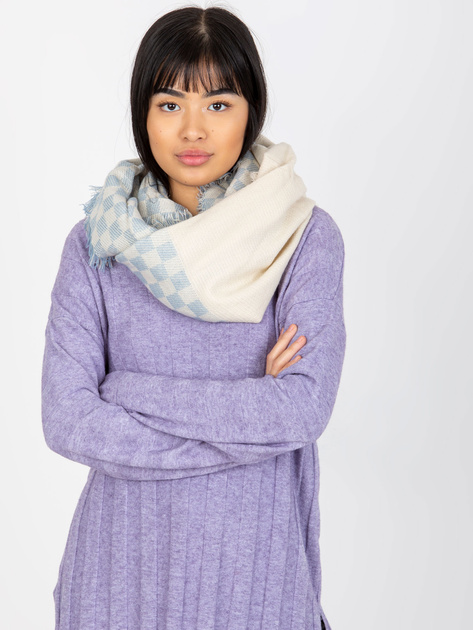 Hurt Ecru-niebieski damski komin zimowy w kratkę