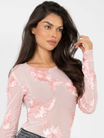 Helle rosa durchsichtige Bluse aus Netz.