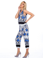 Czarno-niebieski wzorzysty komplet top i spodnie