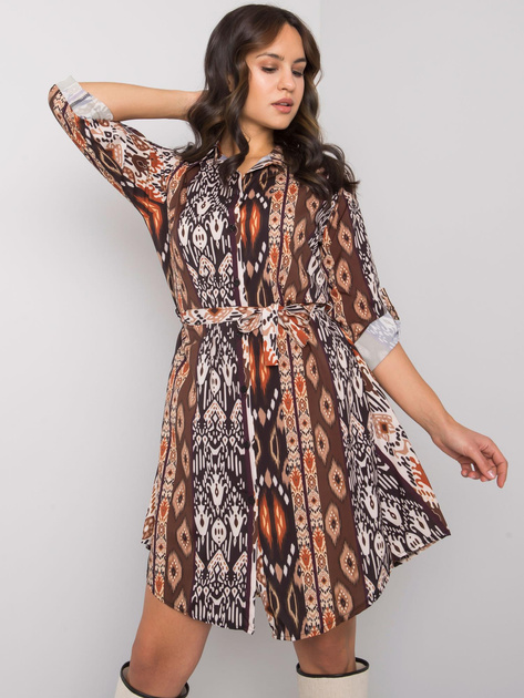 Czarno-brązowa sukienka szmizjerka z printami Hanley RUE PARIS