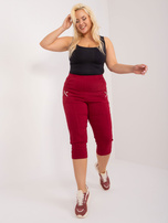 Hurt Bordowe spodnie rybaczki plus size z materiału