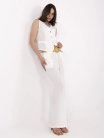 Biały letni komplet damski z szerokimi spodniami