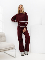 Bordowy dzianinowy komplet ze swetrem oversize