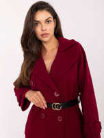 Bordový kabát s černým páskem RUE PARIS.