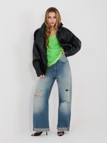 Jasnozielony damski t-shirt oversize z dekoltem V