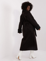 Hurt Czarny zimowy płaszcz kożuch z kieszeniami