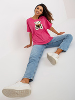 Hurtownia Fuksjowa bluzka oversize z misiem w prążek