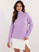 Hurt Liliowy wzorzysty sweter z półgolfem i długim rękawem