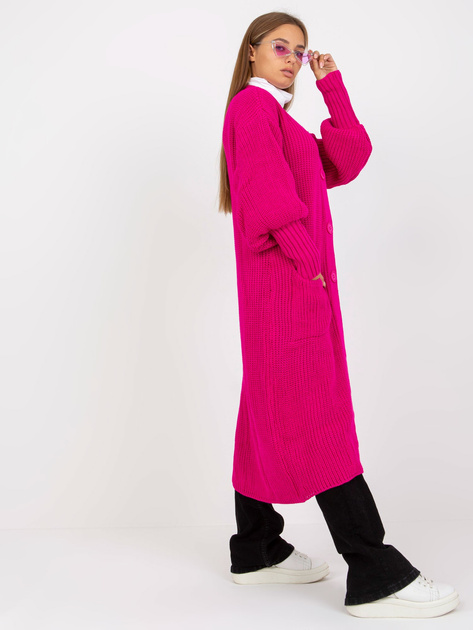Hurt Fuksjowy długi kardigan z kieszeniami OCH BELLA