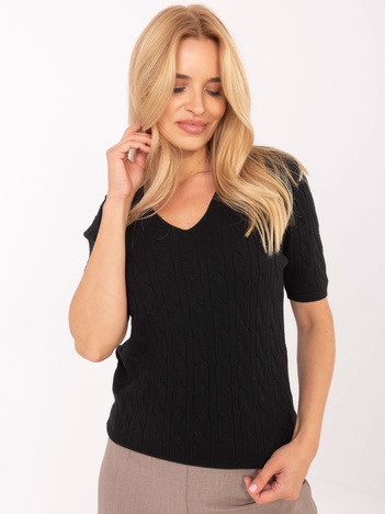 Czarny damski sweter z krótkim rękawem