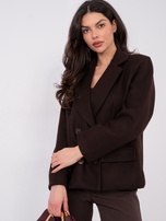 Czekoladowy dwurzędowy płaszcz z podszewką RUE PARIS