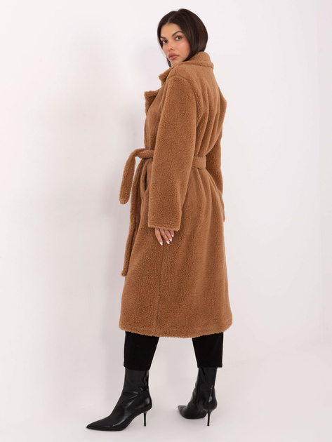 Camelowy damski płaszcz ze sztucznego baranka