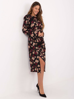 Czarna midi sukienka w różę RUE PARIS 