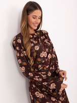 Brązowa sukienka z poduszkami na ramionach RUE PARIS