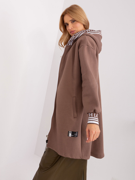 Hurt Brązowa długa bluza rozpinana z kieszeniami