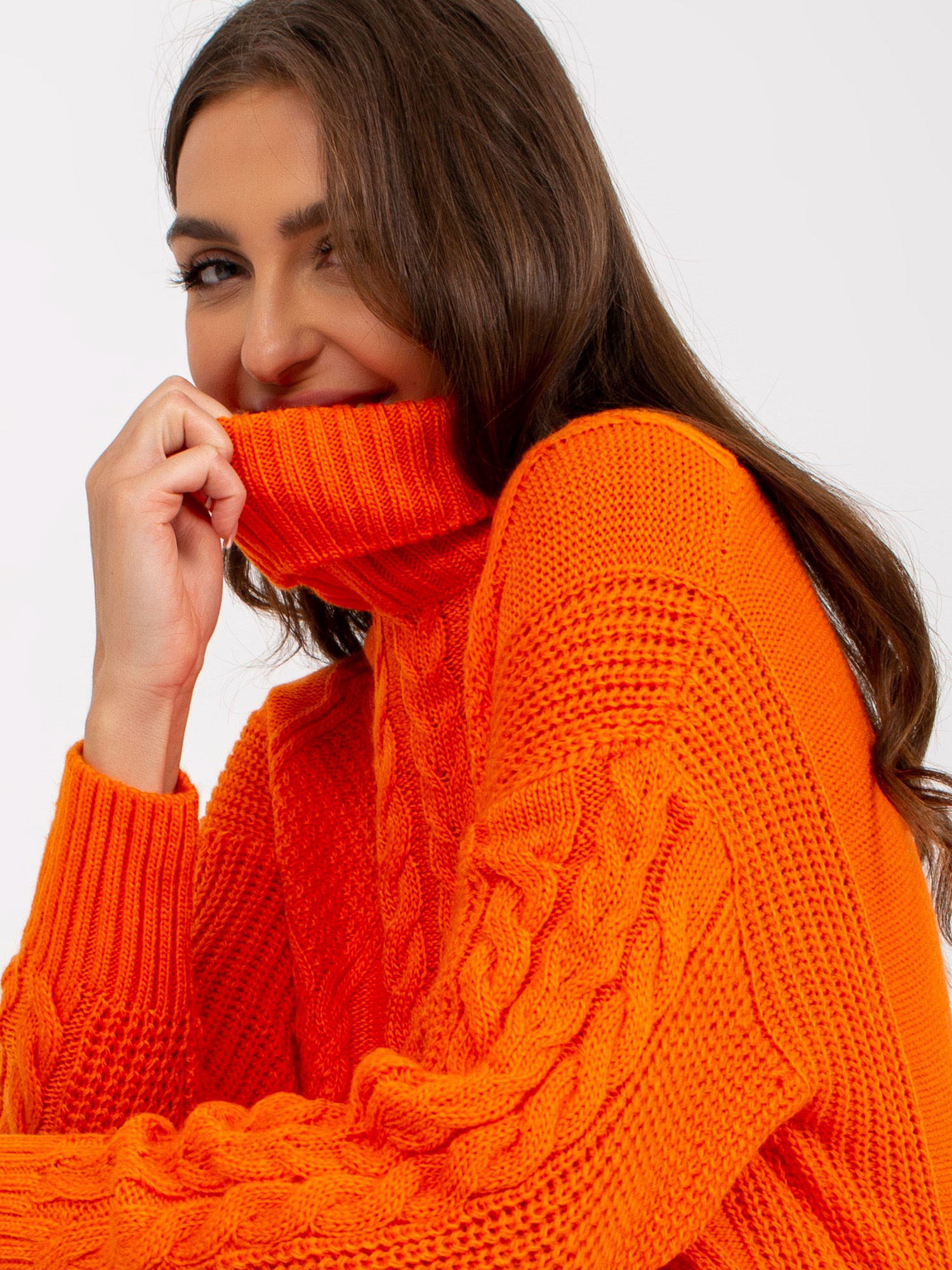 Hurt Pomarańczowa mini sukienka dzianinowa w warkocze RUE PARIS 