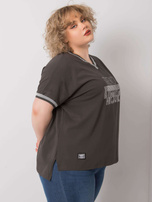 Ciemna khaki bluzka plus size z aplikacją Billi