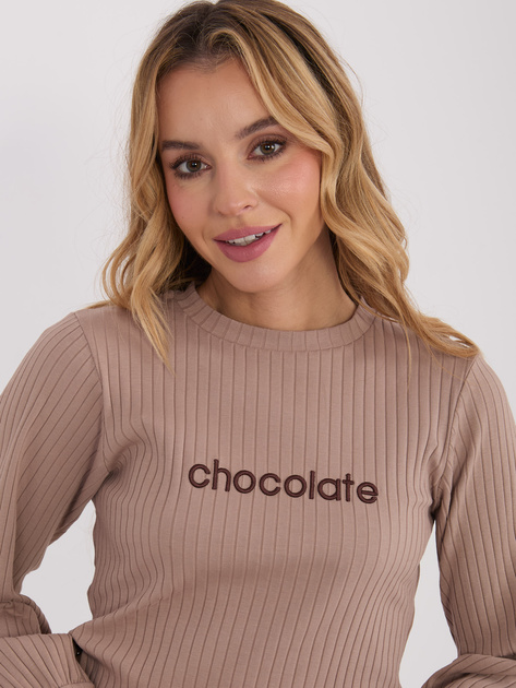 Ciemnobeżowa bluzka z bufiastym rękawem RUE PARIS