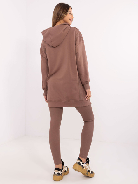 Hurt Brązowy dresowy komplet z legginsami w prążek