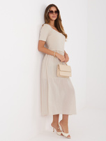 Beżowa midi sukienka z podszewką