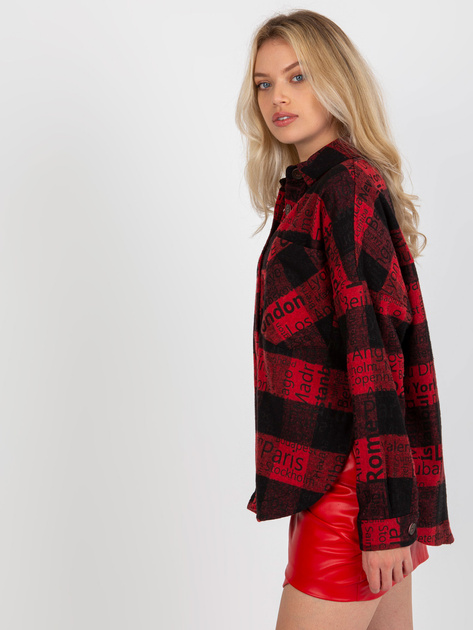 Hurt Czarno-czerwona wierzchnia koszula w kratę z napisami