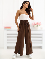 Ciemnobrązowe letnie spodnie z wysokim stanem