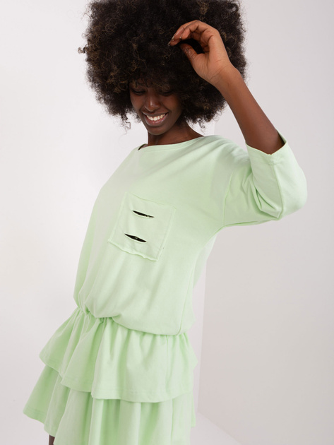 Hurt Pistacjowa rozkloszowana sukienka dresowa