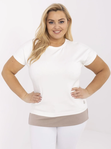 Ecru damska bluzka plus size z rozcięciami