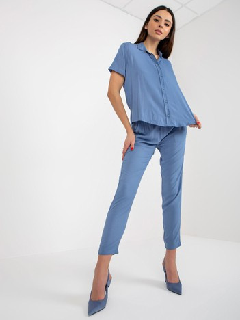 Hurt Niebieska bluzka koszulowa z krótkim rękawem SUBLEVEL