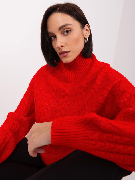 Hurtownia Czerwony luźny sweter damski w warkocze