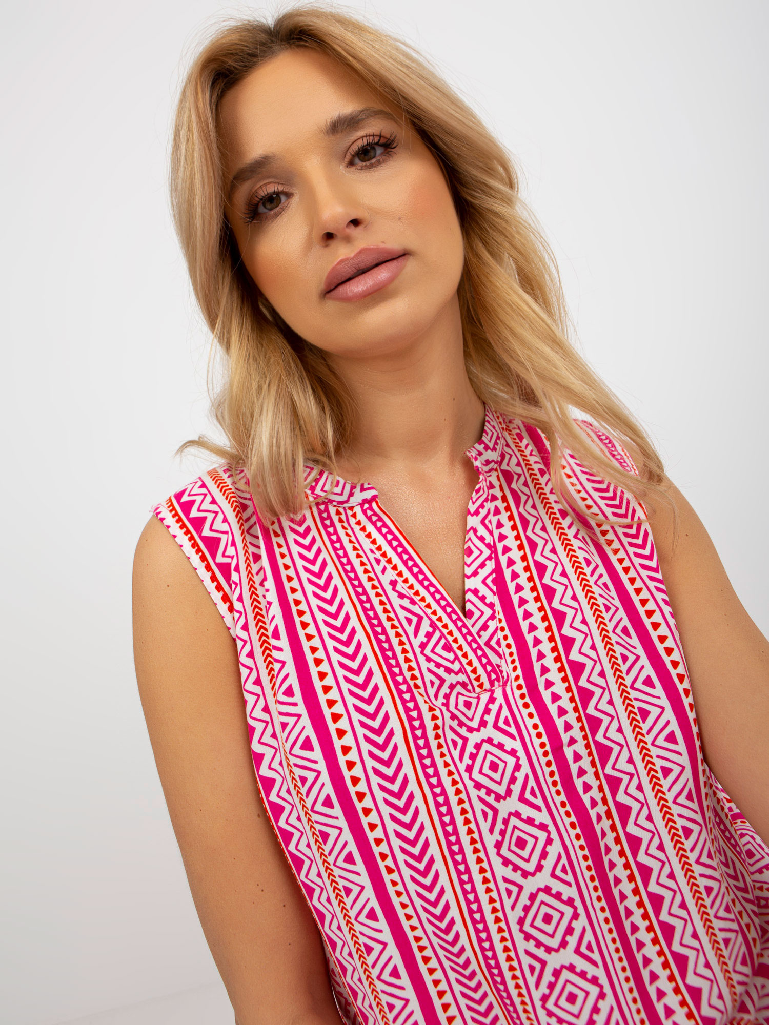 Różowa boho bluzka we wzory bez rękawów FRESH MADE