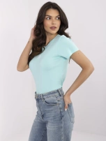 Miętowa dopasowana bluzka z krótkim rękawem