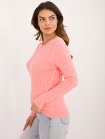 Hurt Brzoskwiniowy sweter klasyczny z okrągłym dekoltem