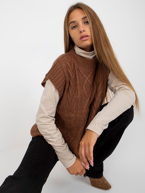 Hurt Brązowa kamizelka dzianinowa z warkoczami SUBLEVEL