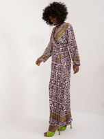 Hurt Fioletowo-beżowa sukienka z bufiastym rękawem