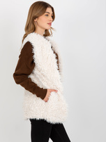 Hurtownia Ecru futrzana kamizelka z kieszeniami Hallie