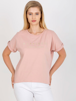 Brudnoróżowy bawełniany t-shirt plus size z nadrukiem