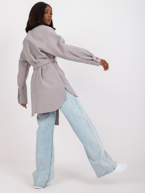 Szara długa wierzchnia koszula z paskiem Olesia