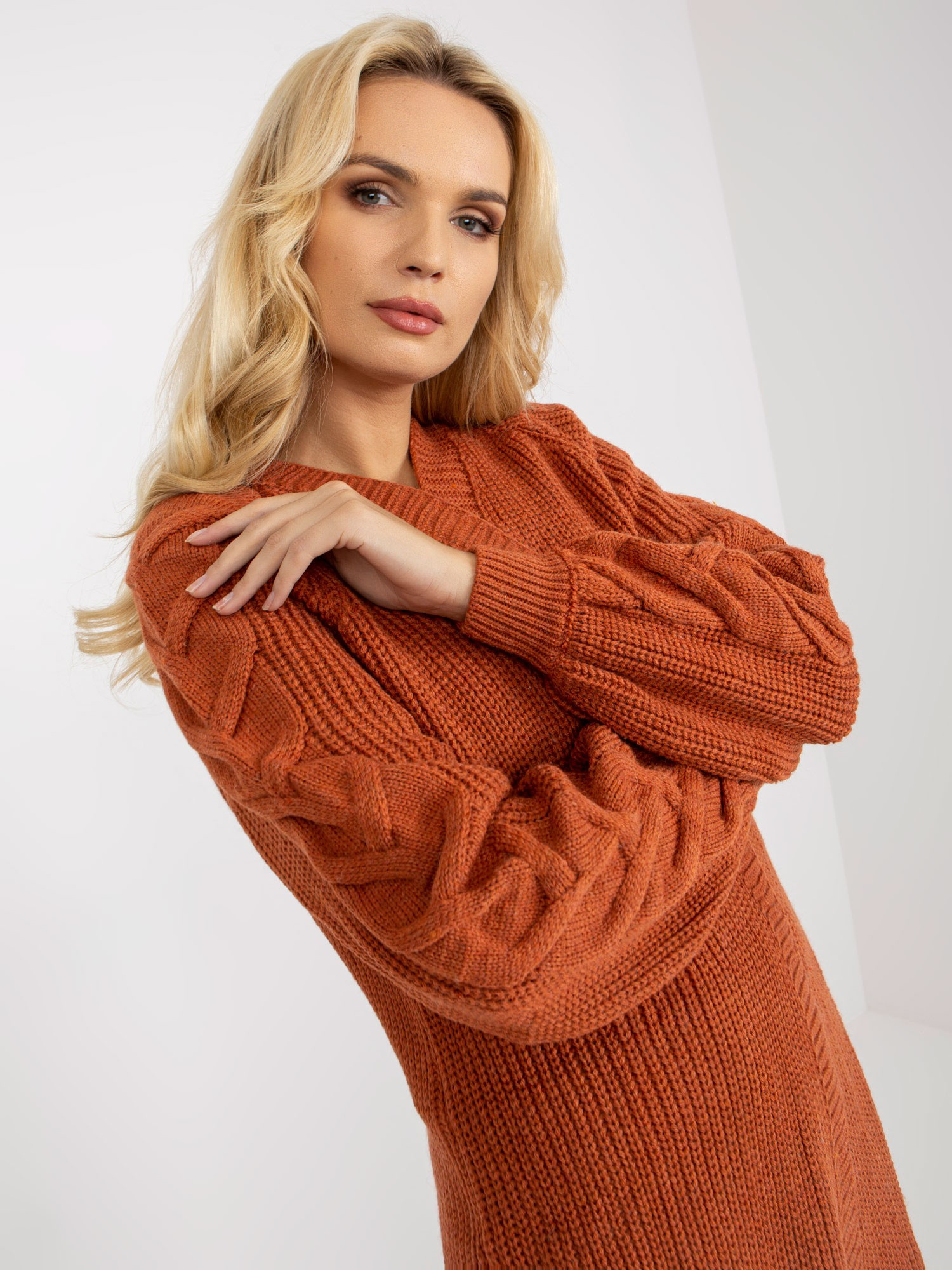 Dunkelorange langer Cardigan ohne Verschluss RUE PARIS.