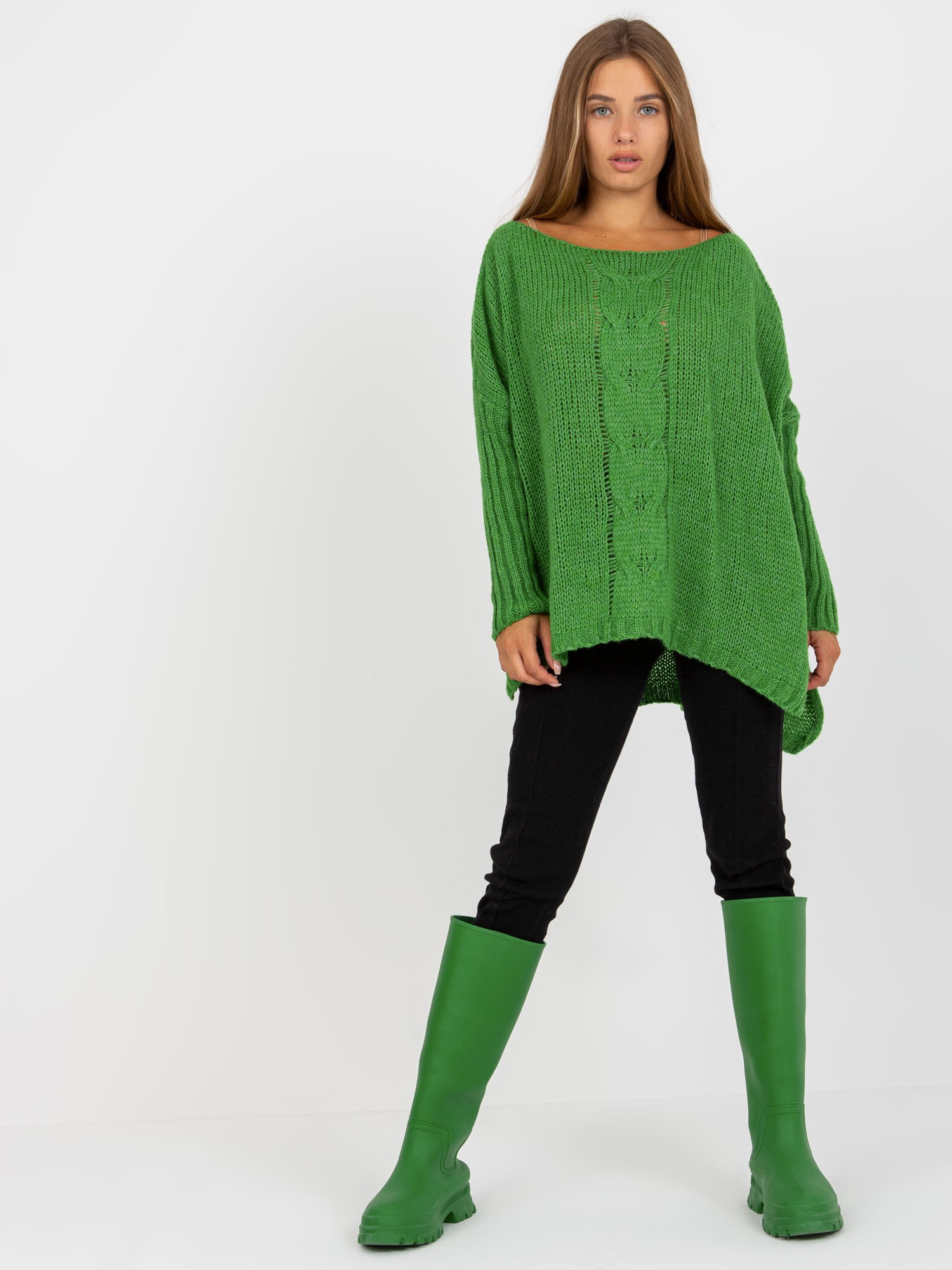 Hurt Zielony sweter oversize z dodatkiem wełny OCH BELLA  