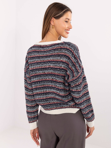 Granatowy rozpinany sweter w paski RUE PARIS