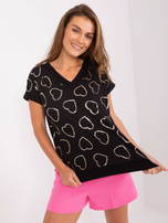 Hurt Czarna bluzka z błyszczącym nadrukiem RUE PARIS