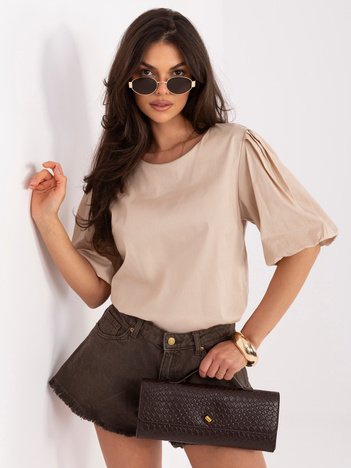 Beżowa damska bluzka oversize z bawełny 