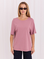 Brudnoróżowy damski t-shirt basic z bawełny RUE PARIS