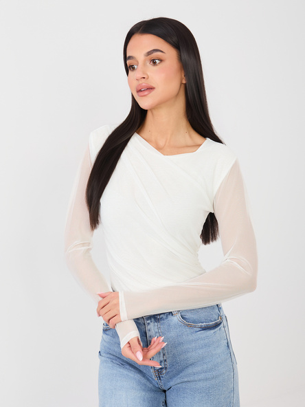 Białe siateczkowe body z drapowaniem