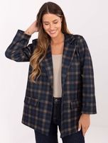 Granatowo-beżowa marynarka oversize w kratę  