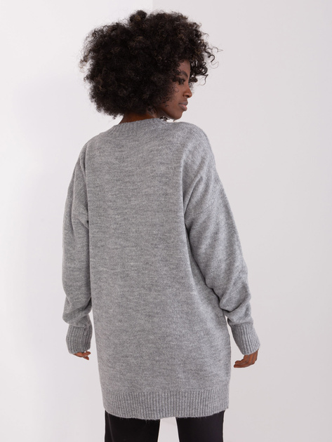 Hurt Szary damski sweter klasyczny z dekoltem V