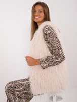 Hurtownia Jasnobeżowa kamizelka damska futrzana