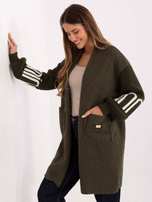 Khaki damski kardigan boucle z kieszeniami