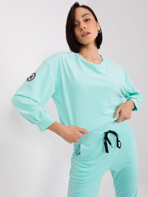 Hurt Miętowy komplet welurowy z bluzą bez kaptura